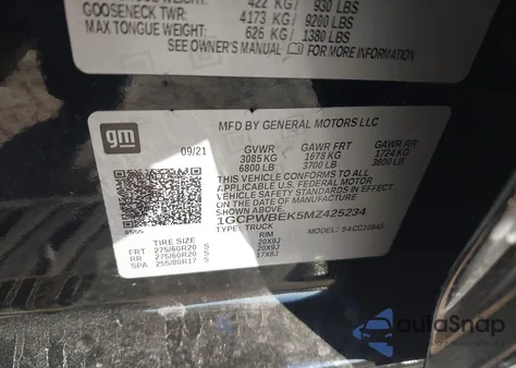 2021 Chevrolet Silverado 1500 2Wd Short Bed Custom z USA, uszkodzony, nr VIN 1GCPWBEK5MZ425234